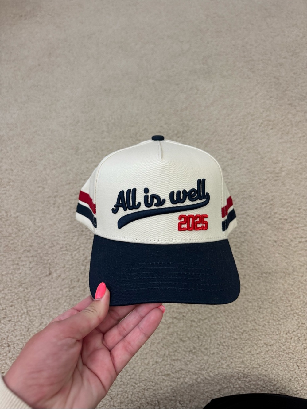 All Is Well 2025 Kids Cap - White and Navy